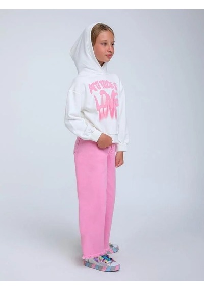 Kız Çocuk Kapüşonlu Love Yazılı Sweatshirt-14315 Beyaz