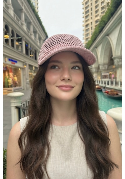 Mollycrush Kadın Gül Kurusu Simli Delikli Şapka Işıltılı Ajurlu Kep Modeli Gül Kurusu