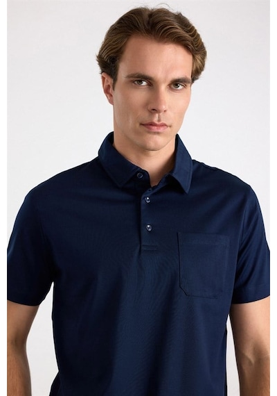 Süvari Lacivert Regular Düz Baskısız Süprem Düğmeli Polo Yaka Tişört Sts1014000014-m09
