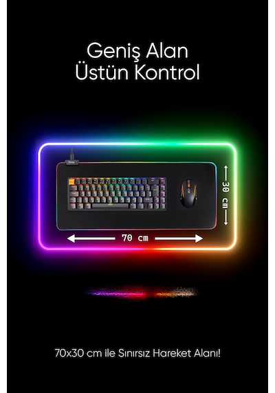 Rgb 13 Değişen Ledli Düz Siyah 70x30 Cm Gaming Oyuncu Su Geçirmez Mousepad Işıklı Mouse Pad Siyah