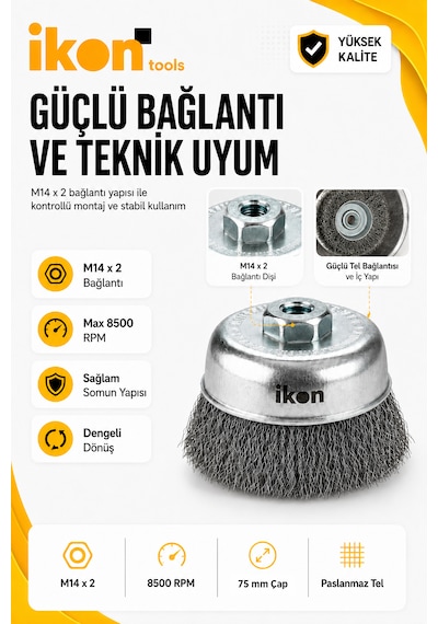 Paslanmaz Saçaklı Çanak Fırça 75 Mm M14x2 Spiral Uyumlu Pas Boya Çapak Temizleme Fırçası