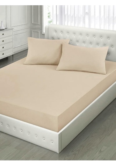 Çift Kişilik Lastikli Kumaş Çarşaf + 2 Yastık Kılıfı Siyah 160x200, Ciftcarsafseti Bej - Beyaz