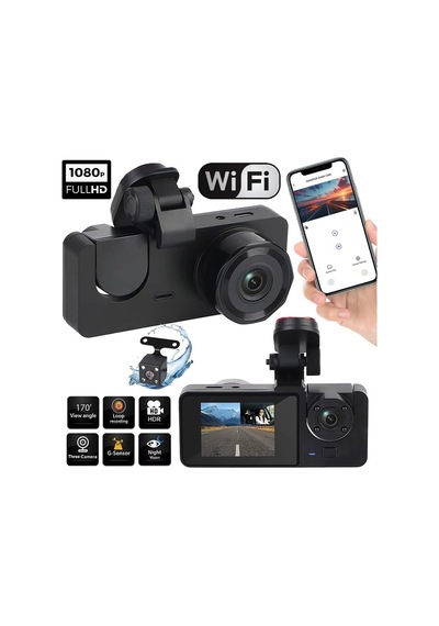Tr 1080p Fhd Wifi Gece Görüşlü Araç İçi Ekranlı Ön Arka 3 Kameralı Sürüş Kaydedici