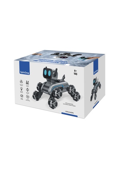 2950-1 Spindog Çift Kumandalı Işıklı Müzikli Robot Köpek, Şarjlı, 2,4 Ghz, 8 Tekerlekli, 6+ Yaş