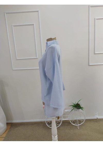 Mareandpanda Kadın Truvakar Kollu Yakalı Rahat Gömlek Mavi