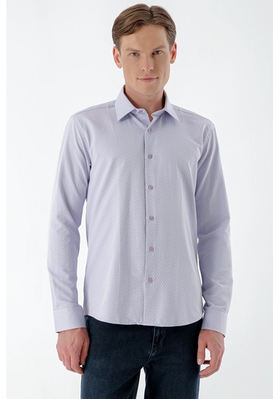 Morven Erkek Lila Dobby Armür Slim Fit Gömlek 23mc004145350 Lila