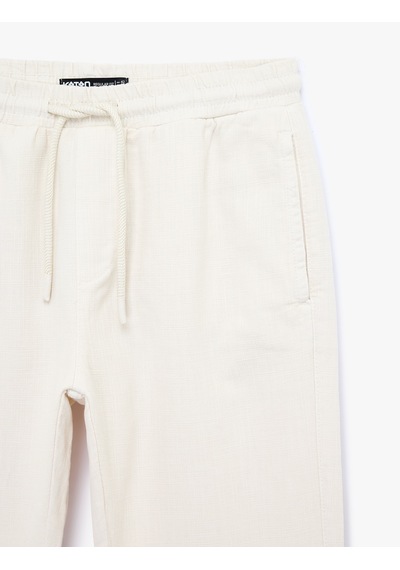 Koton Regular Fit Pamuklu Cepli Beli Bağcıklı Pantolon Ekru 6sam40009ıw
