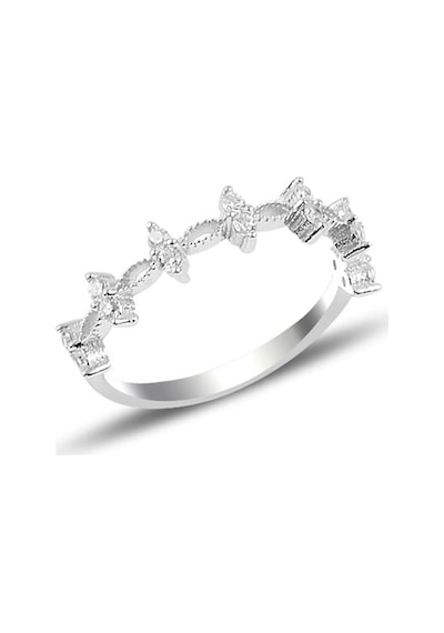 Gümüş Rodaj Zirkon Taşlı Crown Yüzük Barcode Beyaz
