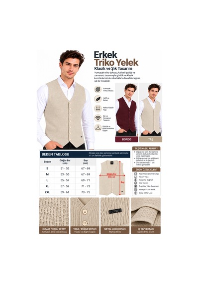 Çizgi Triko Erkek Klasik Kalıp V Yaka Düğmeli Pirinç Örgü Triko Yelek Bgl-st05799 Bordo