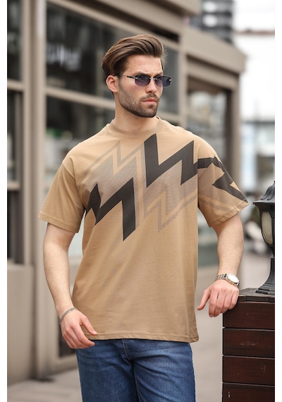 Madmext Kapüçino Baskılı %100 Pamuk Erkek T-shirt E7111 Kapuçino