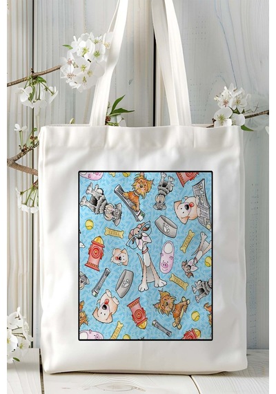 Art Hediye Retro Köpek Baskılı Omuz Çanta Kişiye Özel Model 15 Çok Renkli