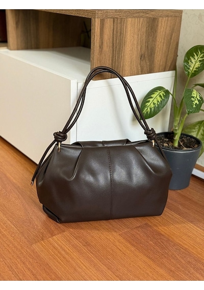 Lovelystore Kadın Düğüm Detaylı Orta Boy Suni Deri Fermuarlı Omuz Çantası En30 Boy 20 Acı Kahverengi