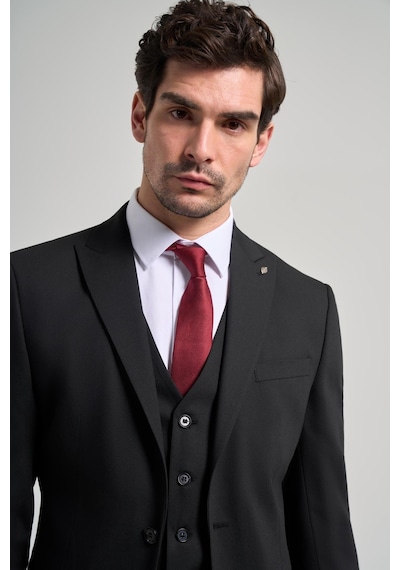 İmza Siyah Kendinden Desenli 2 Düğme Classic Esnek Slim Fit Takım Elbise 1001250156 Siyah