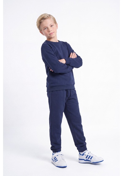Fyk Kids 3 İplik Düz Erkek Çocuk Çift Cepli Bisiklet Yaka Eşofman Takımı Lacivert