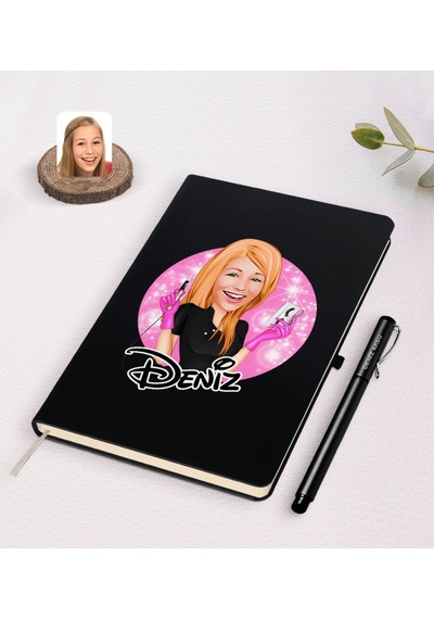 Kişiye Özel Kadın Güzellik Uzmanı Karikatürlü Siyah Defter Ve Kal N11.5693
