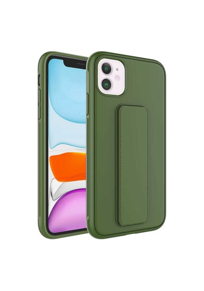Apple Uyumlu iPhone 12 Kılıf Zore Qstand Kapak Koyu Yeşil