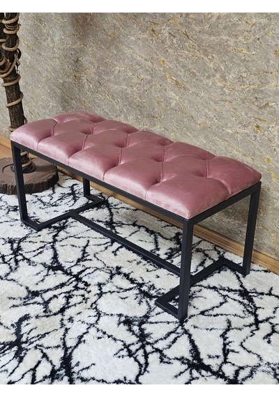Zafir Siyah Boyalı - L - Ayaklı 100 Cm X 38 Cm Oturak - Bench - Makyaj Taburesi - Makyaj Oturak Pembe