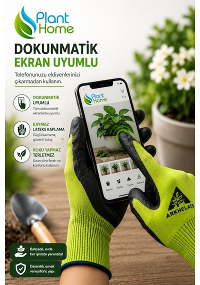Bahçe Eldiveni Lateks Kaplamalı Kaymaz Dokunmatik Ekran Uyumlu Koku Yapmaz Terletmez 1 Çift