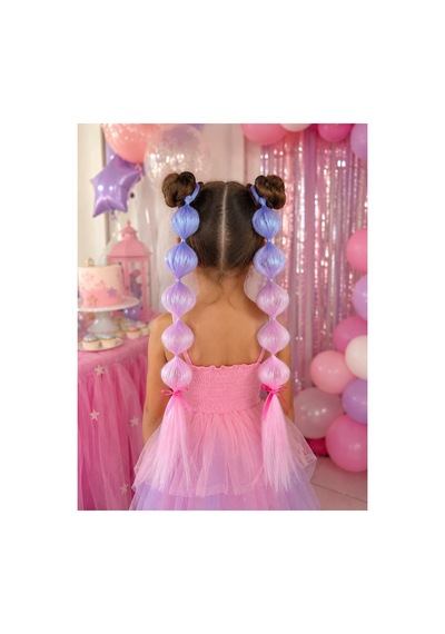 Işıltılı Bubble Saç Tokası 2 Li Set 50 Cm Uzun At Kuyruğu Saç Süsü, Mor-pembe-lila Diğer