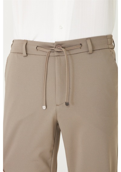 Bej Modern Kesim Bağcıklı Smart Casual Jogger Pantolon VİZON