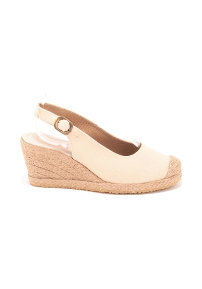 Star Tombis Gerçek Elişi Arkadan Bantlı Topuğu Açık Burnu Hasırlı Keten Espadril Dolgu Topuk Handmade Bej
