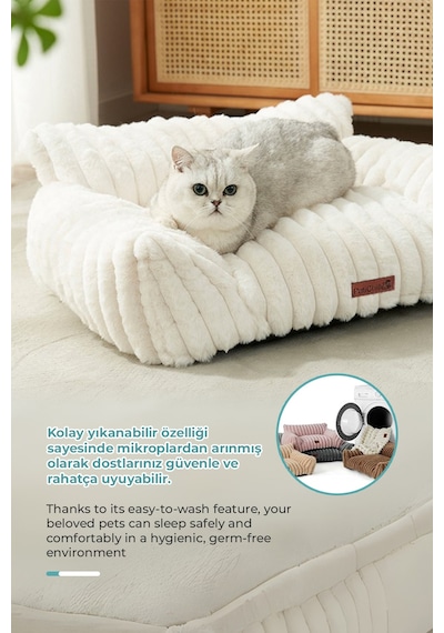 Kürk Peluş Kedi Köpek Yatağı Luna Yıkanabilir