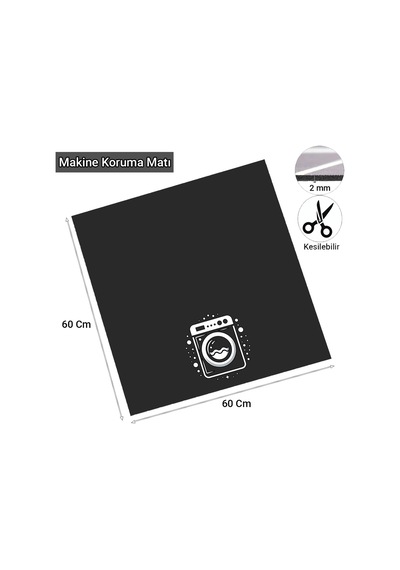 Valerine Life Çamaşır Kurutma Makinesi Örtüsü Matı Kaymaz Sıvı Geçirmez Koruyucu Yıkanır Ped 60x60cm 27240602 Siyah