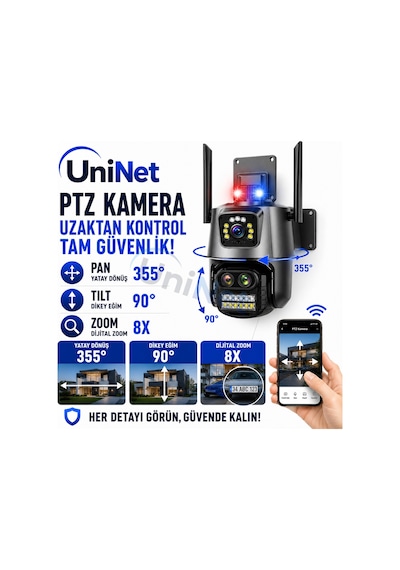 Uninet 6mp Çift Kameralı Wifi Ptz Döner Başlıklı Güvenlik Kamerası Polis Çakarı Ve 40 Metre Gece Görüşü Bulunan Ip Kamera