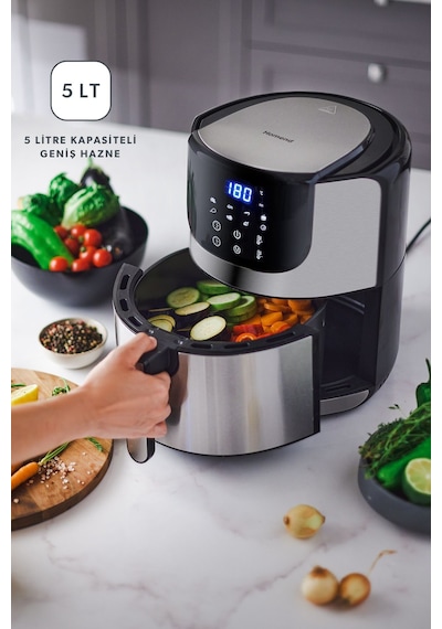 Homend Airfryday 2502H 8 Farklı Program, 5 Litre Dokunmatik Ekranlı Fritöz Inox