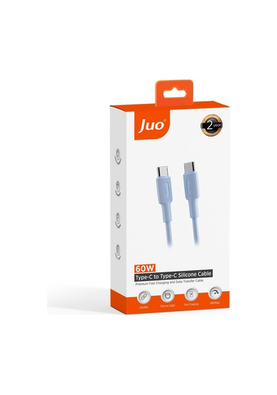 Juo 60w Usb Type-c To Type-c Silikon Hızlı Şarj Ve Data Kablosu Mavi 2 Metre