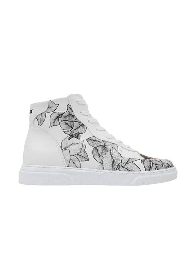 Kadın Vegan Deri Beyaz High Sneakers - Elephants Never Forget Tasarım Çok Renkli