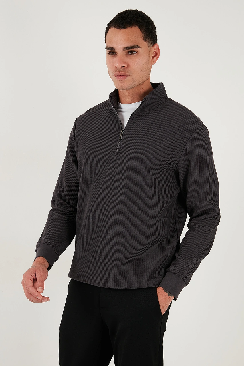 Buratti Pamuklu Regular Fit Yarım Fermuarlı Dik Yaka 2'Li Paket Erkek Sweat 5905716S2 Antrasit-Ekru