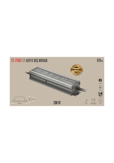 Cata 2593 17 Amper Dış Mekan Premium Şerit Led Trafosu 1 Adet