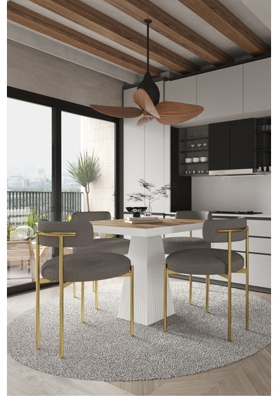 Avvio Arona Beyaz Lake Mdf Ayak 90x90 Yemek Masası Mutfak Masası 4 Kişilik Masa Takımı Teddy Sandalye Akça Avvio0044
