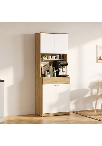Lungo 4 Kapaklı Çok Amaçlı Kahve Köşesi - Florida Meşe/ Beyaz 72x195x45 cm