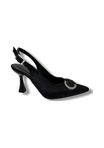 Desire 452-26 Çizgili Saten Taşlı Tokalı İnce Topuk Kadın Stiletto 8,5cm Siyah