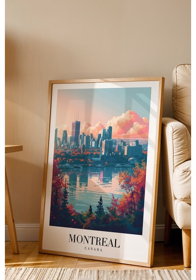 Montreal Canada Vintage Seyahat Posteri Çerçeveli Tablo - Premium Sonbahar Şehir Elit Duvar Dekoru Kayın Montreal Canada Vintage Seyahat Posteri Çerçeveli Tablo - Premium Sonbahar Şehir Elit Duvar Dekoru Kayın