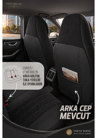 Fiat Albea 2002-2012 Bel Destekli Tay Tüyü Koltuk Kılıfı Tokyo Serisi Siyah