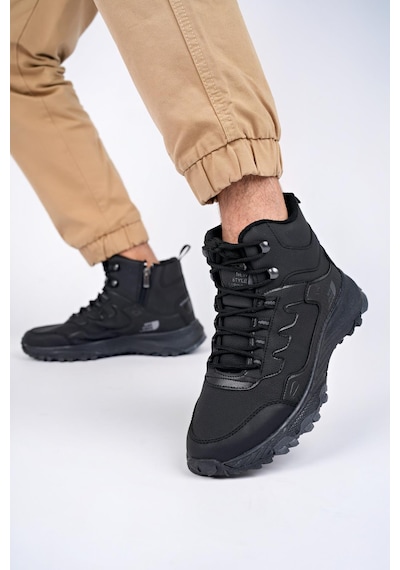 Muggo Alaska Unisex Garantili Trekking Outdoor Bağcıklı Yandan Fermuarlı Kışlık Bot Siyah -siyah