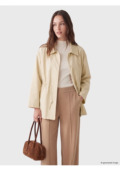 Lcw Modest Bej Gömlek Yaka Oversize Kadın Trençkot