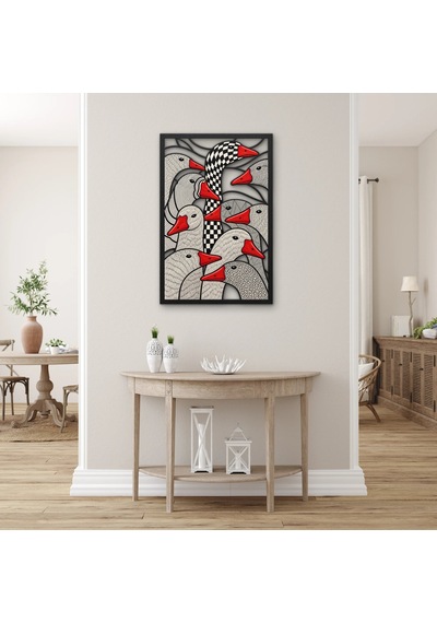 Damalı Kaz Sürüsü Metal Tablo 83x125 Cm Çok Renkli