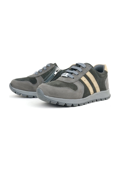 Deri Gri Kum Rengi Fermuarlı Sneaker Spor Ayakkabı Gri