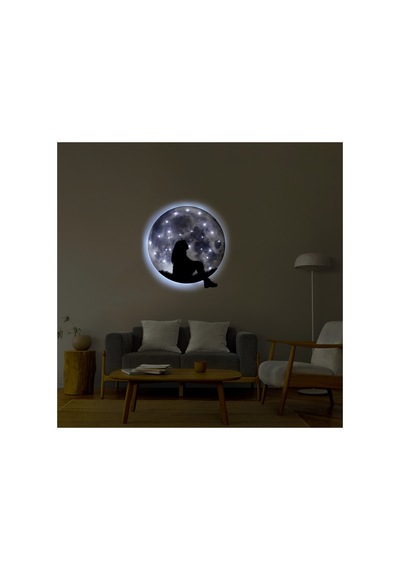 Kişiselleştirilebilir Led Işıklı Epoksi Cam Katmanlı Tablo Gloria Dolunay Gri - 738170453 Gri