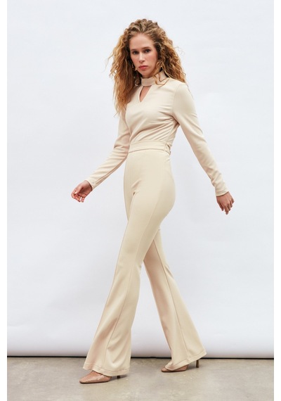 Sateen İspanyol Paça Pantolon - Bej-132914 Bej