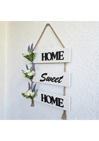 Papatya Çiçekli Home, Sweet, Home Duvar Süsü Beyaz