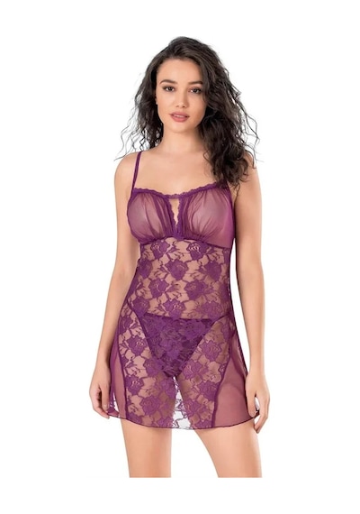 Ang Butik Kadın Mor Kısa Tül Gecelik
