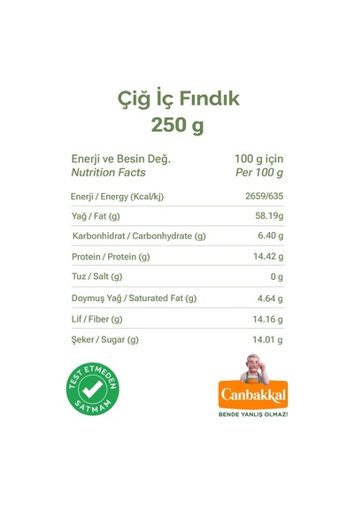 Canbakkal Natürel Çiğ İç Fındık Kabuksuz Fındık Kilitli Paket 1 KG