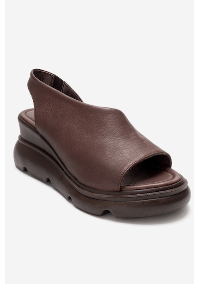 Luvishoes Agusto Kahverengi Hakiki Deri Kadın Dolgu Topuk Sandalet Kahverengi