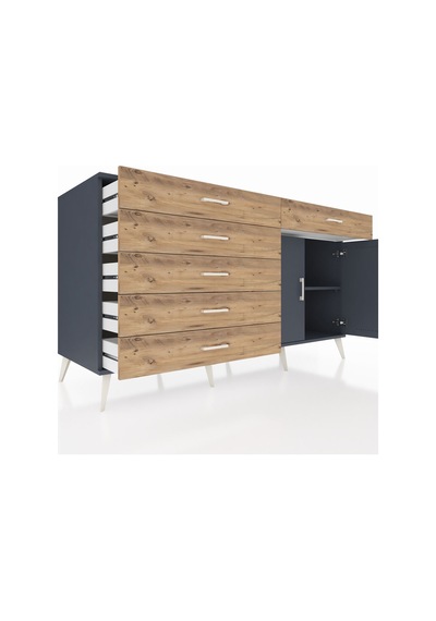 Kronos Konsol Tek Raflı 6 Çekmeceli 2 Kapaklı 176x59x99 Antrasit- Antrasit-antrasit/çam