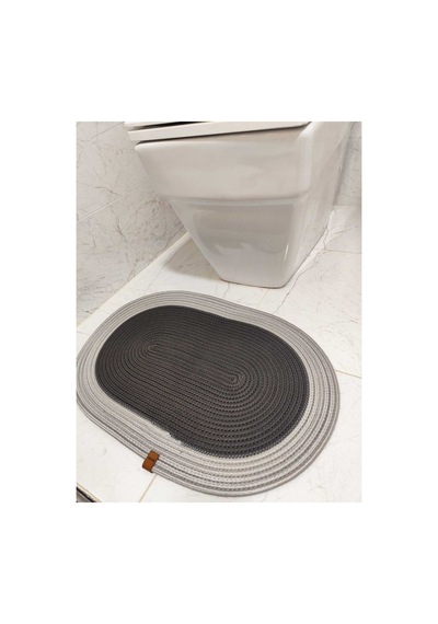 Jüt Hasır Tek Li,banyo Paspası,bohem Tarzı Banyo Takımı, Paspas/40x60 Siyah Gri Siyah Gri